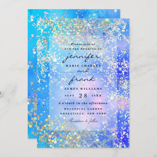 Levendige Blue Ocean Holographic Glitter schittert Kaart (Voorkant / Achterkant)