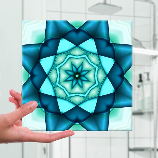 Levendige Blue Turquoise Floral Star keramische Te Tegeltje