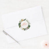 Levendige Blush Boho Tropische Bloem Bruiloft Fees Ronde Sticker (Envelop)