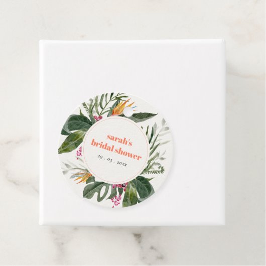 Levendige Blush Boho Tropische Bloemachtige Bruilo Bedankjes Labels (In situ)