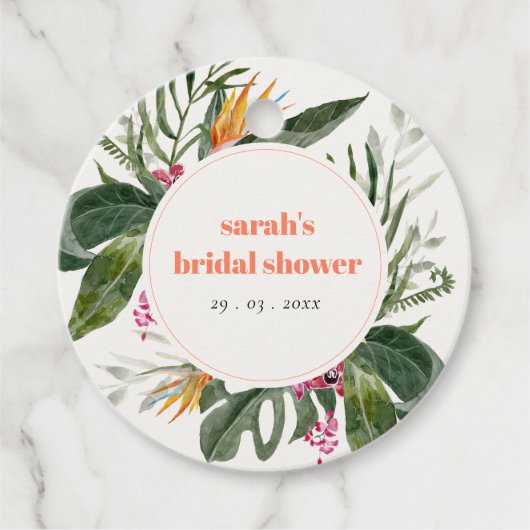 Levendige Blush Boho Tropische Bloemachtige Bruilo Bedankjes Labels (Voorkant)