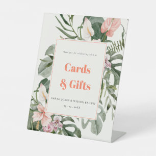 Levendige Blush Boho Tropische Bloemen Bruiloft Cu Reclamebord Met Voetstuk