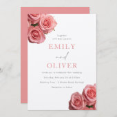 Levendige Blush Roze Rozen Elegante bruiloft Kaart (Voorkant / Achterkant)