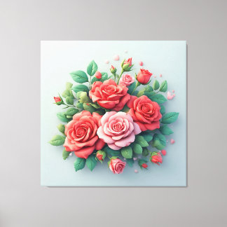 Levendige Boeket Met Rode En Roze Bloemen Canvas Afdruk