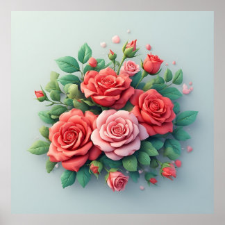 Levendige Boeket Met Rode En Roze Bloemen Poster