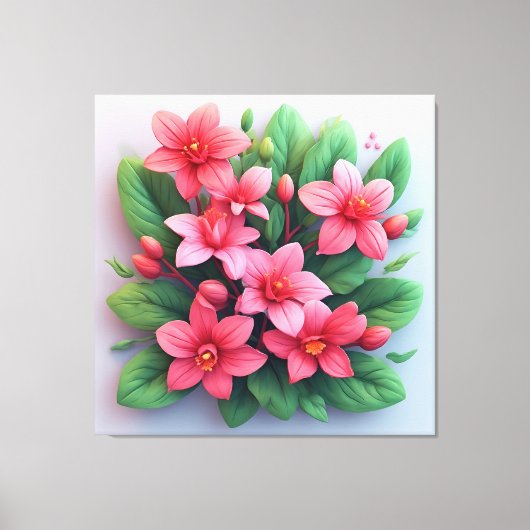 Levendige Boeket Met Roze Bloemen Canvas Afdruk (Voorkant)
