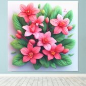 Levendige Boeket Met Roze Bloemen Canvas Afdruk (Insitu (Houten vloer))
