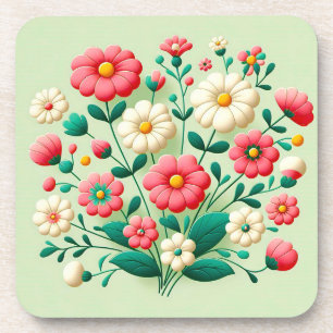 Levendige boeket van 3D-bloemen Bier Onderzetter