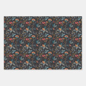 Levendige Boheemse Bloemen en Bladpatroon op Zwart Inpakpapier Vel (Voorkant 2)