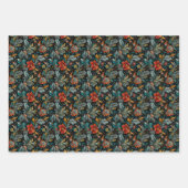 Levendige Boheemse Bloemen en Bladpatroon op Zwart Inpakpapier Vel (Voorkant)
