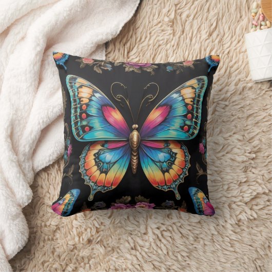Levendige Boheemse Vlinderkunst Neon olieverfschil Kussen (Deken)