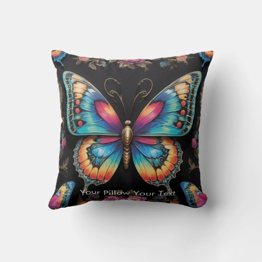 Levendige Boheemse Vlinderkunst Neon olieverfschil Kussen (Achterkant)