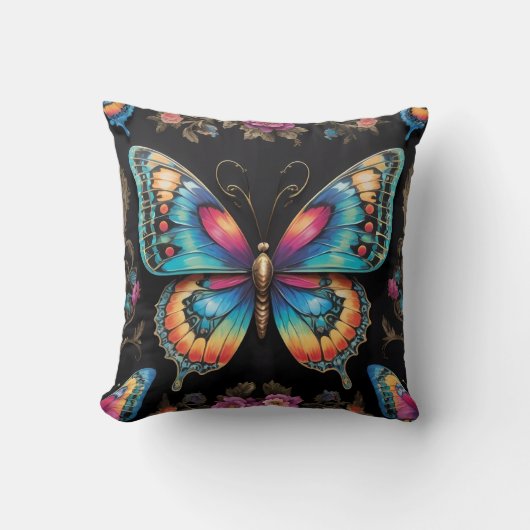 Levendige Boheemse Vlinderkunst Neon olieverfschil Kussen (Voorkant)