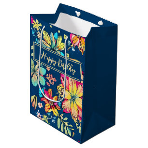Levendige Boho Bloemen Bohemian Flower Gelukkige V Medium Cadeauzakje