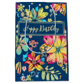 Levendige Boho Bloemen Bohemian Flower Gelukkige V Medium Cadeauzakje (Voorkant)