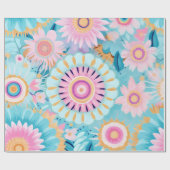 Levendige Boho Bloemenexplosie in pasteltinten Cadeaupapier (Vlak)