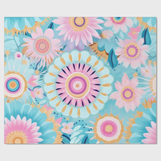 Levendige Boho Bloemenexplosie in pasteltinten Cadeaupapier (Vlak)