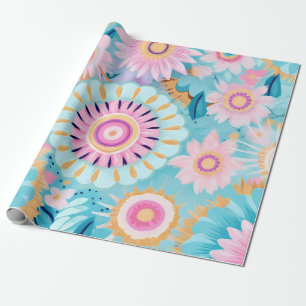 Levendige Boho Bloemenexplosie in pasteltinten Cadeaupapier