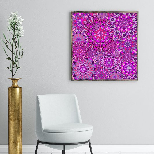 Levendige Boho Chic Roze Paarse Bloemen Mandala's Poster
