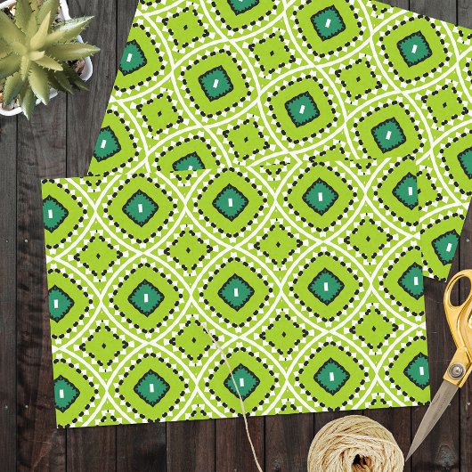 Levendige Boho Etnische Lime Groene Geometrische P Tissuepapier