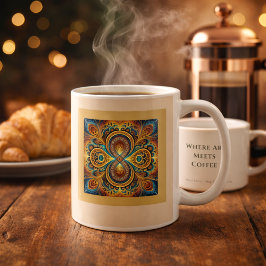 Levendige Boho Fractal Mandala Kunst Koffiemok