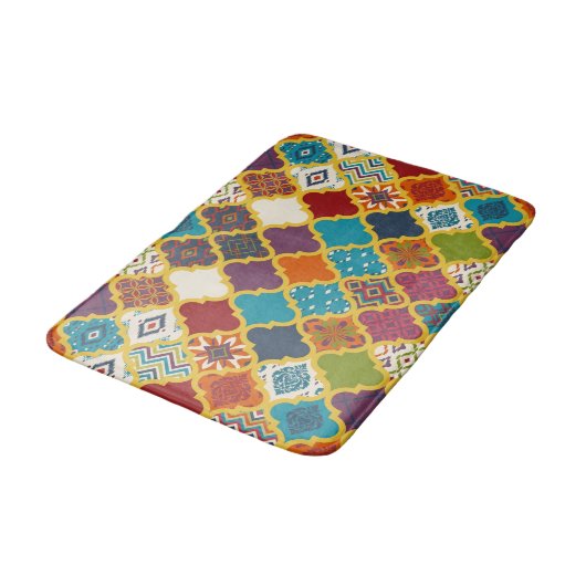 Levendige Boho Geometrische Patchwork Tegelpatroon Badmat (Gekanteld)