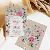 Levendige Boho Lente Wildbloemen Bruiloft Kaart