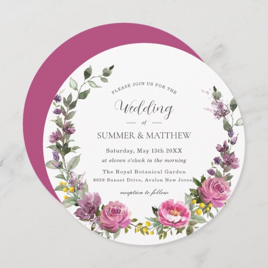 Levendige Boho Magenta Roze Paarse bloemenbruiloft Kaart (Voorkant / Achterkant)