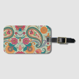 Levendige Boho Paisley lichtgroene bloempatroon   Bagagelabel