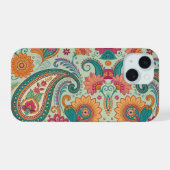 Levendige Boho Paisley lichtgroene bloempatroon iPhone 15 Case (Achterkant horizontaal)