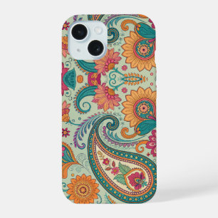 Levendige Boho Paisley lichtgroene bloempatroon iPhone 15 Case