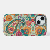 Levendige Boho Paisley lichtgroene bloempatroon   iPhone 15 Case (Achterkant horizontaal)