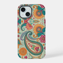 Levendige Boho Paisley lichtgroene bloempatroon   iPhone 15 Case