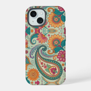 Levendige Boho Paisley lichtgroene bloempatroon iPhone 15 Case