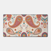 Levendige Boho Paisley witte bloemmotief Bureaumat (Voorkant)