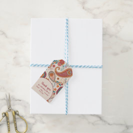 Levendige Boho Paisley witte bloemmotief Cadeaulabel