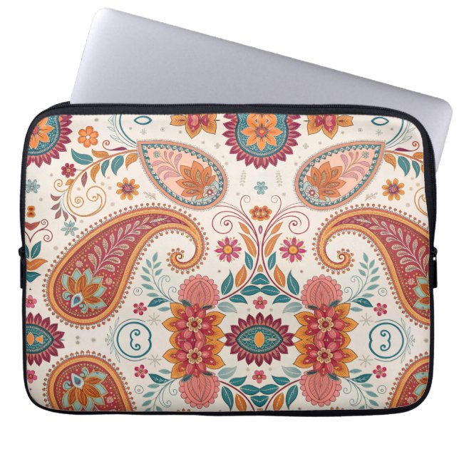 Levendige Boho Paisley witte bloemmotief  Laptop Sleeve (Voorkant)