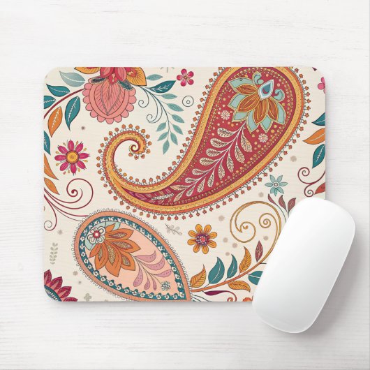 Levendige Boho Paisley witte bloemmotief Muismat (Met muis)