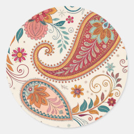 Levendige Boho Paisley witte bloemmotief Ronde Sticker