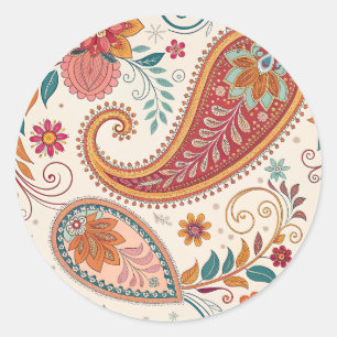 Levendige Boho Paisley witte bloemmotief Ronde Sticker