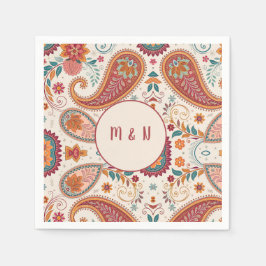 Levendige Boho Paisley witte bloemmotief Servet