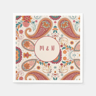 Levendige Boho Paisley witte bloemmotief Servet