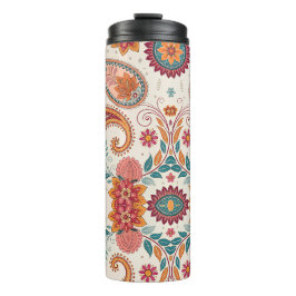 Levendige Boho Paisley witte bloemmotief Thermosbeker