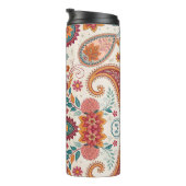 Levendige Boho Paisley witte bloemmotief Thermosbeker (Geroteerd rechts)