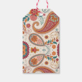 Levendige Boho Paisley witte bloempatroon  Cadeaulabel (Voorkant)
