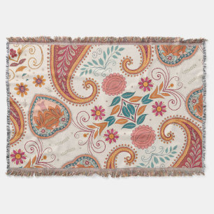 Levendige Boho Paisley witte bloempatroon Deken