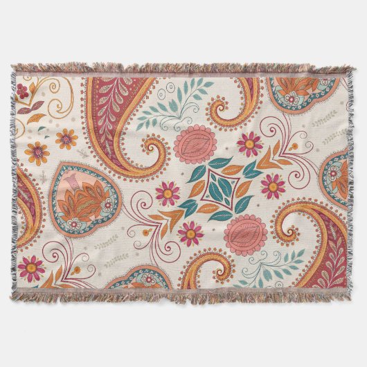 Levendige Boho Paisley witte bloempatroon Deken (Voorkant)
