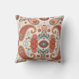 Levendige Boho Paisley witte bloempatroon Kussen