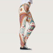Levendige Boho Paisley witte bloempatroon  Leggings (Rechts)