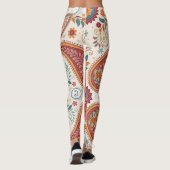 Levendige Boho Paisley witte bloempatroon  Leggings (Achterkant)